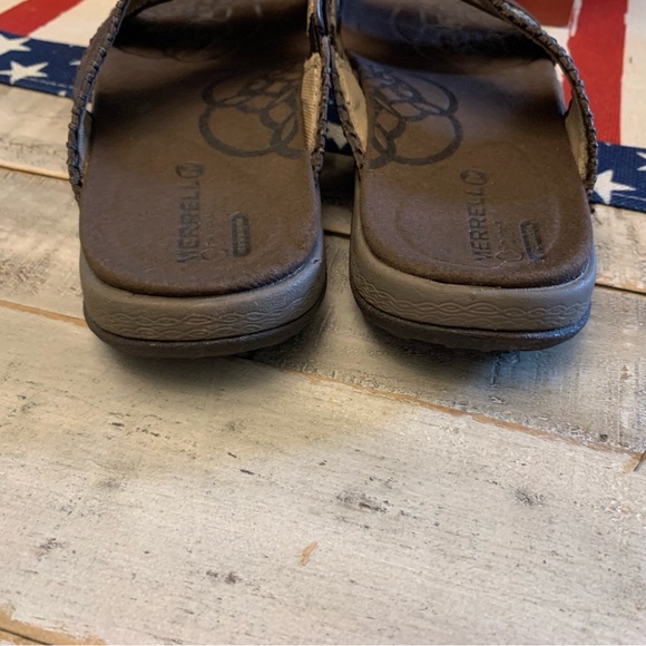 Excellent Women’s MERRELL Form Aircushion Brown Leather Sandals Size US 6 Shoes - Picture 12 of 13